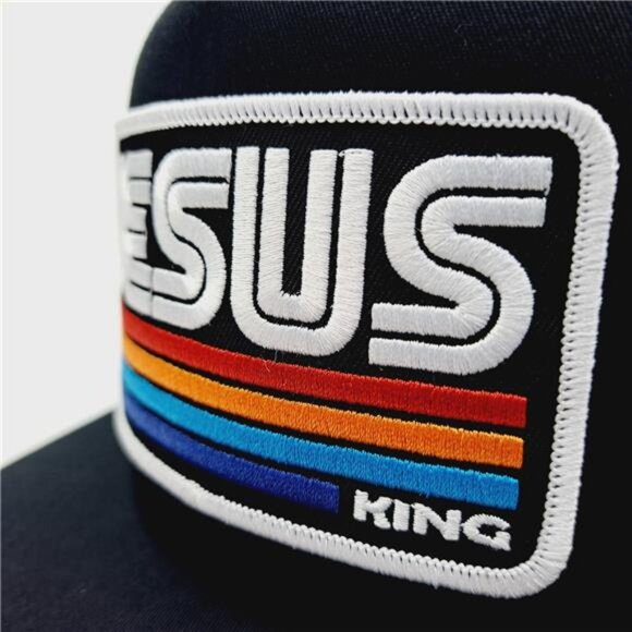Retro Style Jesus Christ King Embroidered Patch Mesh Flat Bill Hat Cap Religious